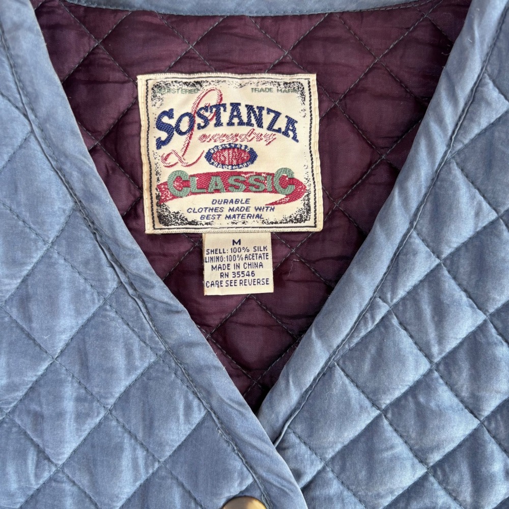 Sostanza Quilted Vintage Vest Womens Medium Blue Silk Excellent Diamond Pattern - Picture 3 of 6